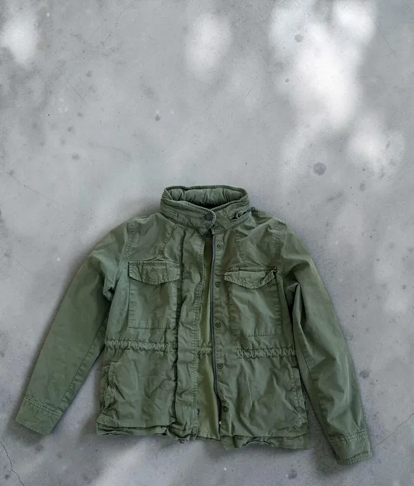Gap Military Jean Jacket Green Button Front Pockets Vintage Y2K 10 - Image 3