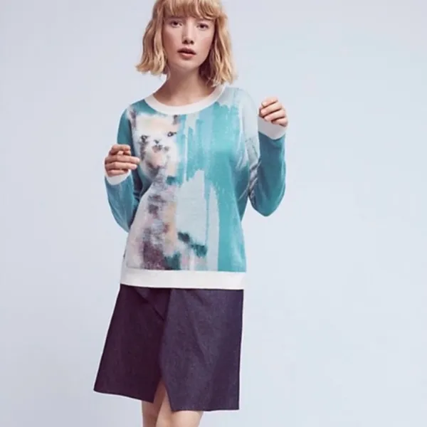 Anthropologie Lauren C Walcott Artwork Abstract Llama Wool Sweater Size Large - Image 3