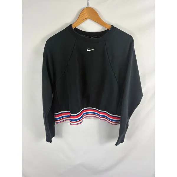Nike Black Logo Striped Hem Pullover Crop Sweatshirt Size Medium - Image 2