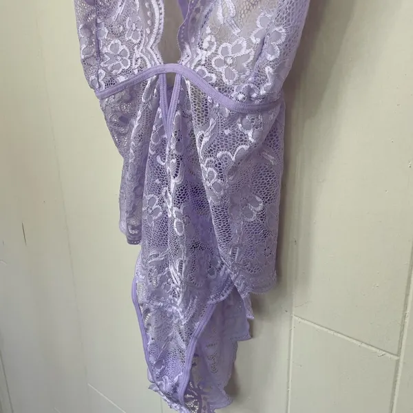 Dreamgirl Purple Lace Lingerie Bodysuit Sheer ~ Size Large - Image 4