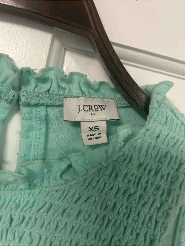 J. Crew Mint Green Sleeveless Dot-Textured Ruffle Neck Top - Image 2