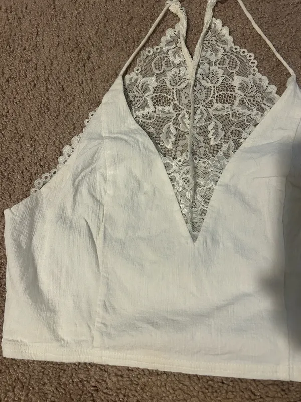 Free people White Lace Halter Crop Top - Image 2