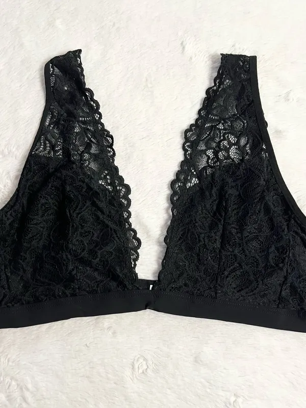 Xhilaration Black Deep Plunge Wire Free Lace Bralette Size Large - Image 16