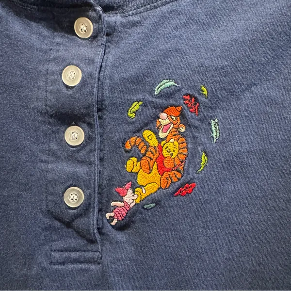 Vintage Disney Women‎ 90s Pooh Tigger Piglet Embroidered Crewneck Henley No Size - Image 2