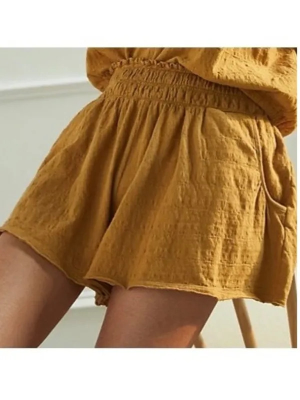Anthropologie Daily Practice Kimberly Shorts Small Smocked Waist Pocket Pilates‎ Sporty Chic - Image 2