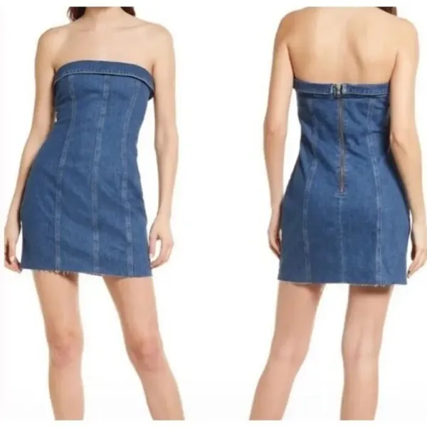 Reformation NWT Madilyn denim blue jean strapless mini dress Zip Up Size 12 - Image 8