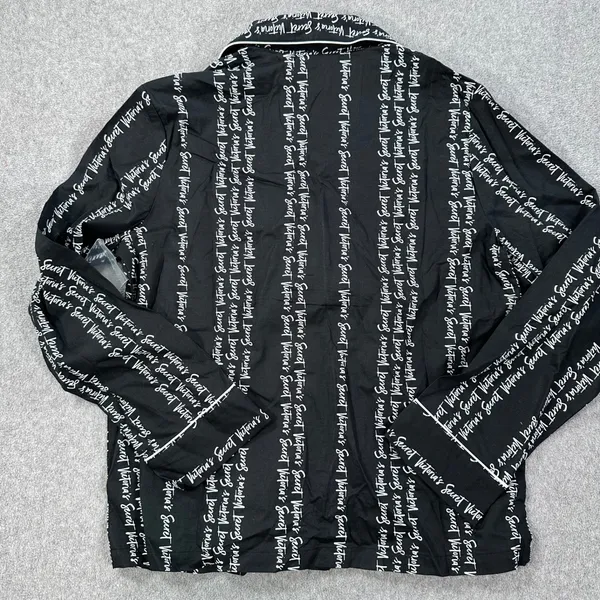 Victoria's Secret Button Up Pajama Top Women's X-Small Black/White Script New - Image 6