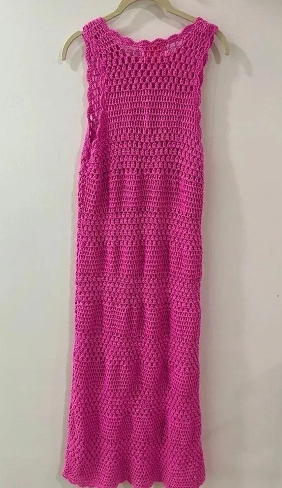 Show Me Your Mumu Crochet maxi dress coverup Barbie hot pink - Image 4