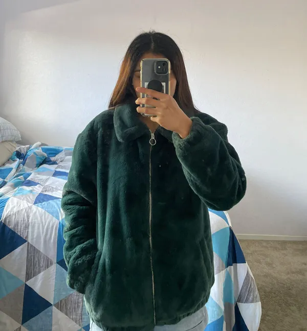 Hollister Green Jacket Faux Fur - Image 3