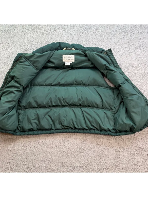 Vintage Brandon Thomas Green Down Feather Puffer Vest Small Brass Zip Outdoor - Image 6