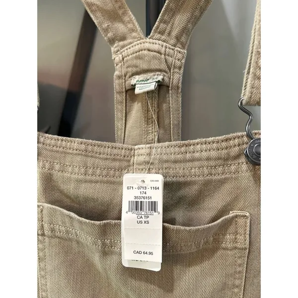 Aerie Werk and Play Denim Short Overalls TAN KHAKI Womens Size XS - Image 5