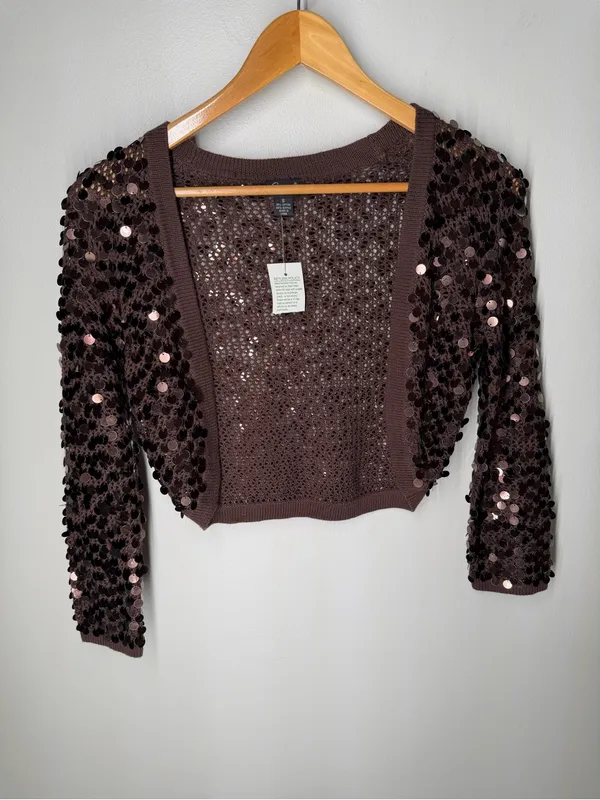 NEW Vintage Y2K‎ McBling Brown Oversized Paillette Sequin Shrug Bolero 2000s - Image 2