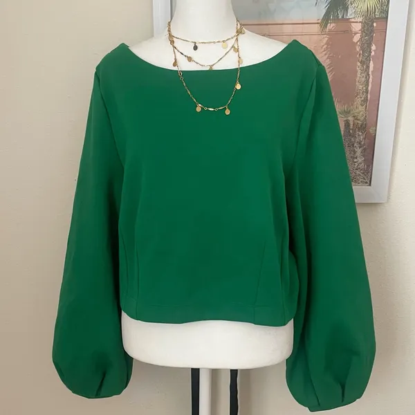 Anthropologie Maeve Tie-Back Ponte Pullover Top in Green & Black Size Medium - Image 3