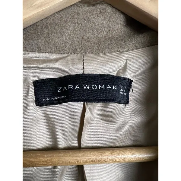 Zara Taupe Brown Single Breasted Wool Blend Over Coat Size Small - Image 9