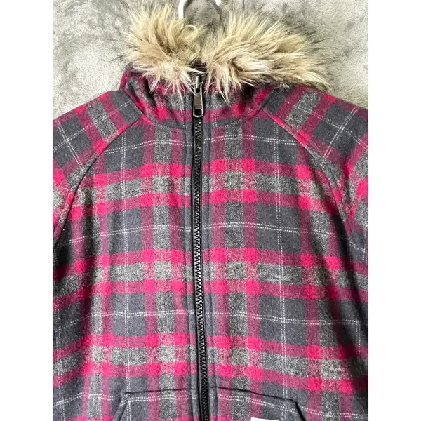 Carhartt Women’s Camden Plaid Wool Blend Quilted Jacket Faux Fur Hood XS - Image 2