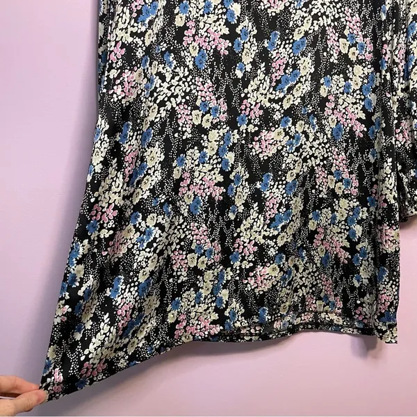 Vintage Express Slip Dress Long Sleeves Black Blue Ditsy Floral Y2K Large - Image 4