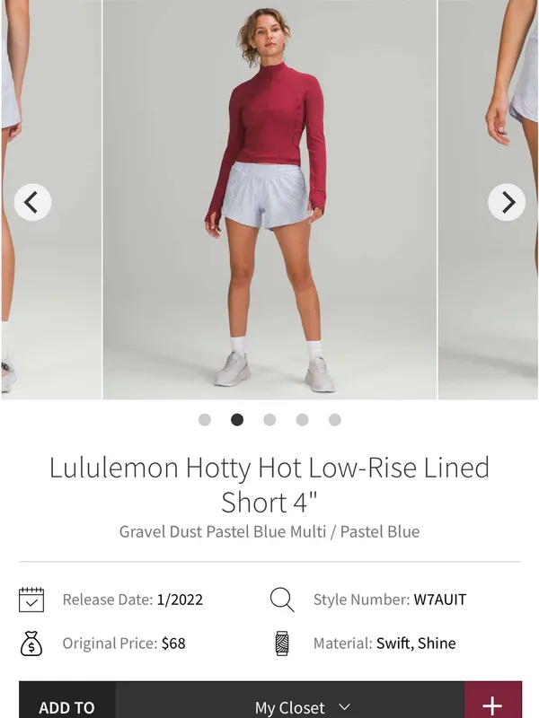 Lululemon Hotty Hot Low-Rise Short 4"‎ Gravel Dust Pastel Blue Size 8 - Image 3