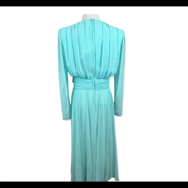 Vintage 70’s/ 80’s Miss Eliette Aqua Chiffon Maxi Evening Dress 8 - Image 2
