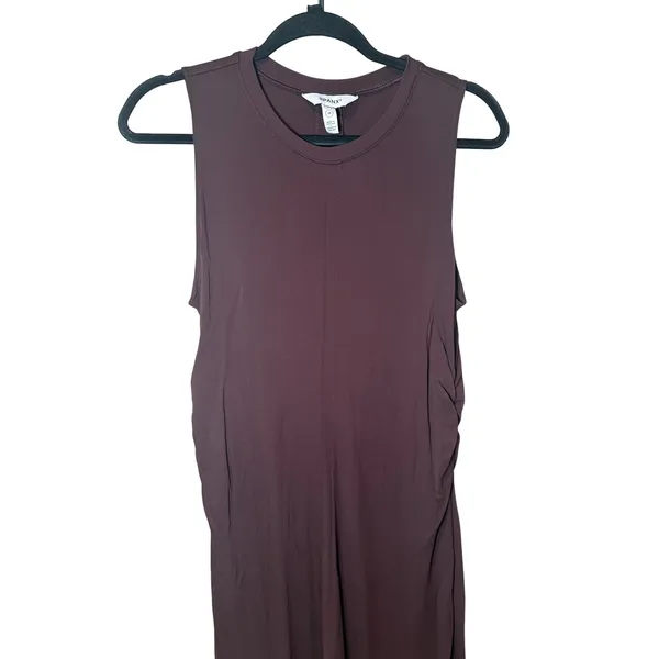 Spanx Sleek Jersey Crewneck Ruched Midi Dress Sleeveless Brown Sz Medium 21831R‎ - Image 3