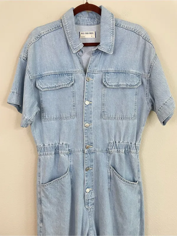 Free People We The Free Marci coveralls Denim Jumpsuit in Clear Skies Size Large - Image 5