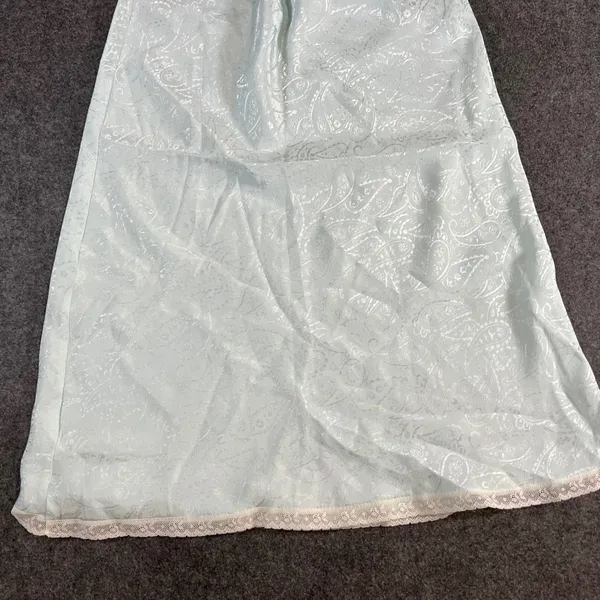 VTG‎ Paisley Jacquard Maxi Half Slip Light Blue Lace Trim Satin Skirt Lingerie - Image 9
