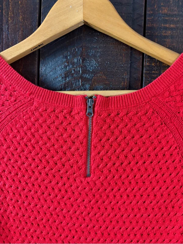American Eagle Red Open Knit Sweater XS - Image 6