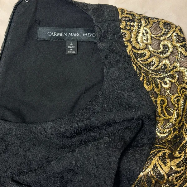 Carmen Marc Valvo Lace Gown Dress Womens 4 Small Black/Gold‎ Formal Evening - Image 6