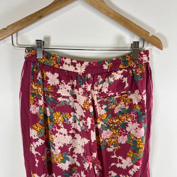 Ettitwa Anthropologie Burgundy Floral Wide Leg Pants Side Stripe‎ XS Boho Beach - Image 8