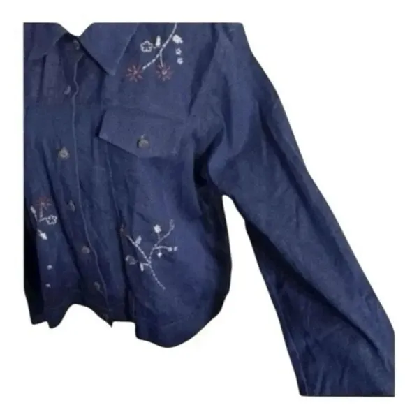 Alfred Dunner Blue Denim Jacket Floral Embroidered Size 16 Petite Button Front - Image 4