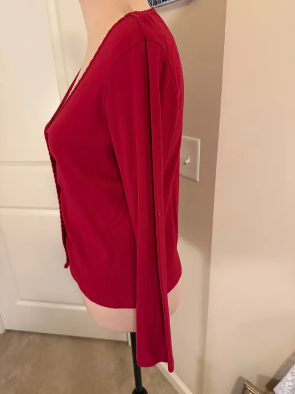 Moda International burgundy Red V-Neck Button Cardigan - Image 3