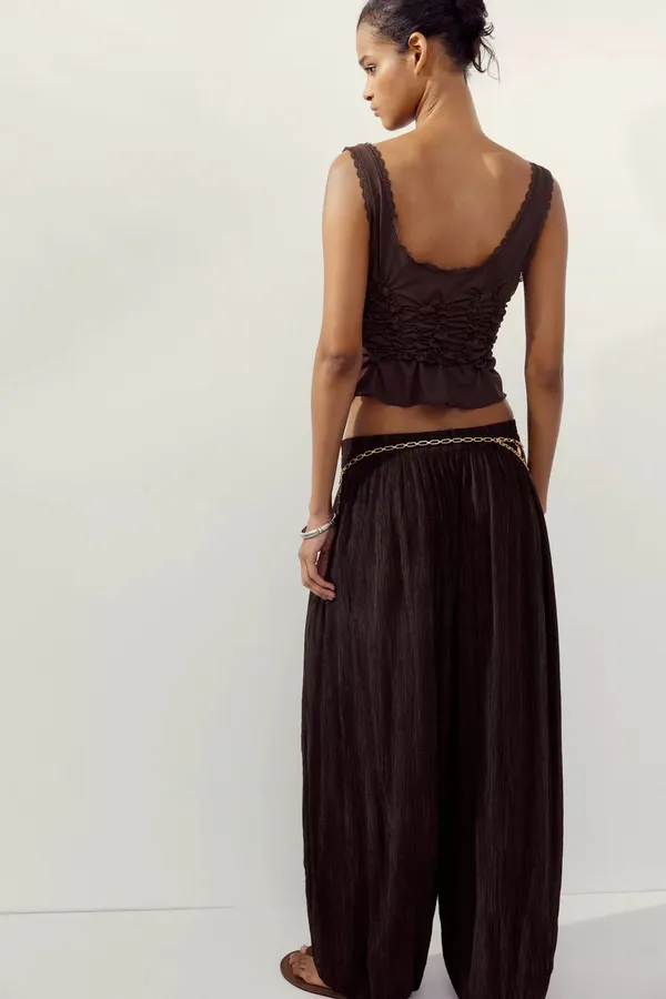 Zara brown Lace-Up Women's Top boho bohemian tied - Image 4