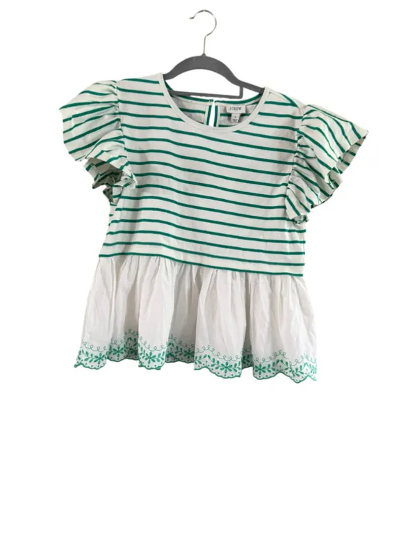 Women's J.Crew Striped Ruffle Sleeve Peplum Blouse White Green Size S - Image 2