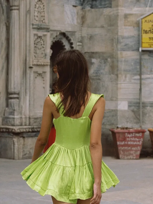 Vanessa Mooney NWT Elisabeth Romper Dress in Green Satin - Image 7