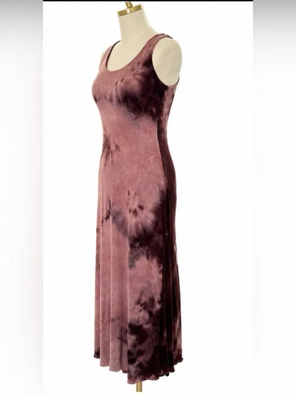 See You Monday Tie Dye Racerback Maxi Dress Mauve Brown Stretch Size Large - Image 2