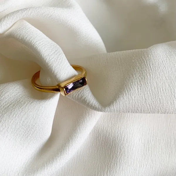 Dainty Gold and purple stacking ring - Image 6