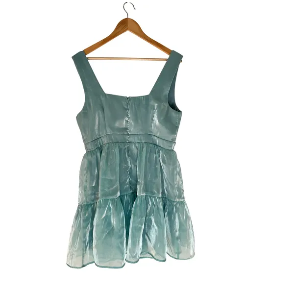 Lulus Thriving Darling Shiny Teal Blue Sleeveless Tiered Mini Dress XL Cocktail - Image 3