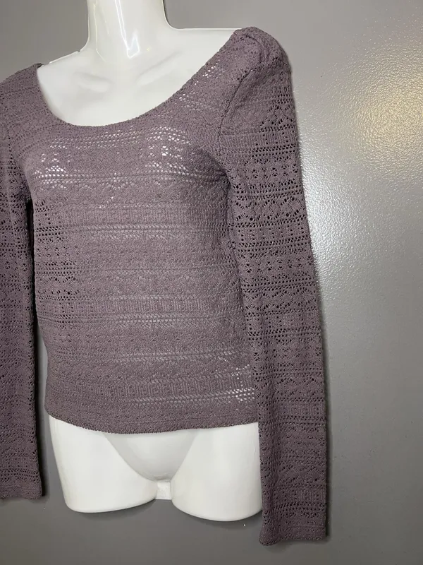 American Eagle Outfitters Sweater Womens Small Purple Open Knit Long Sleeve - Image 4