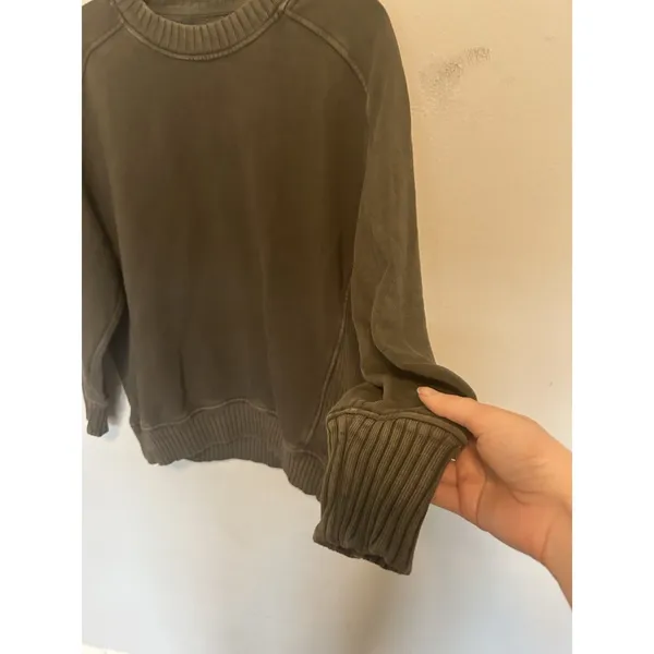 Aerie Down To Earth Oversized Crew Sweatshirt Olive Green Size XXS Comfort Cute - Image 6