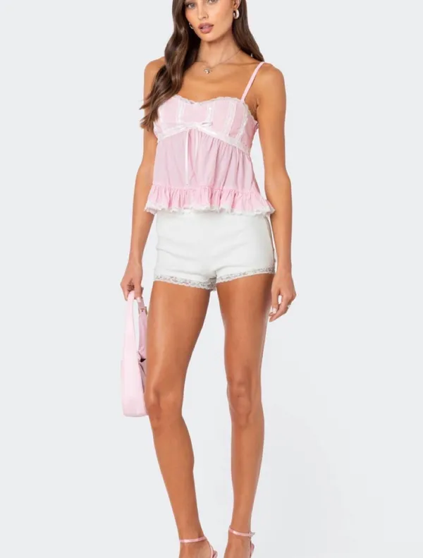 Edikted pink lace cami top with lace trim - Image 2
