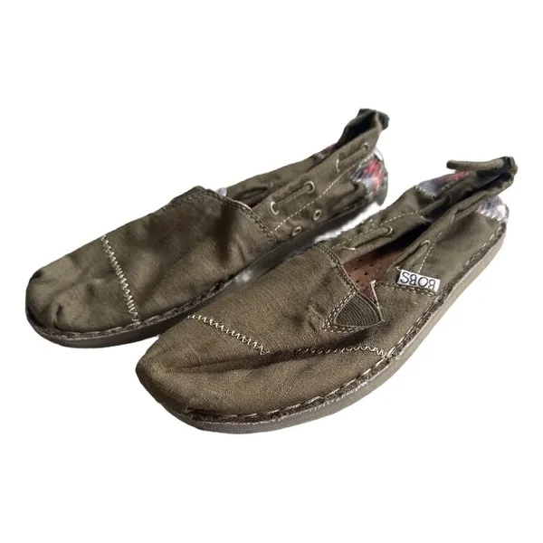 Skechers Bobs Olive Green Canvas Slip On Boat Shoe Flats Women 5 Comfort Neutral - Image 4