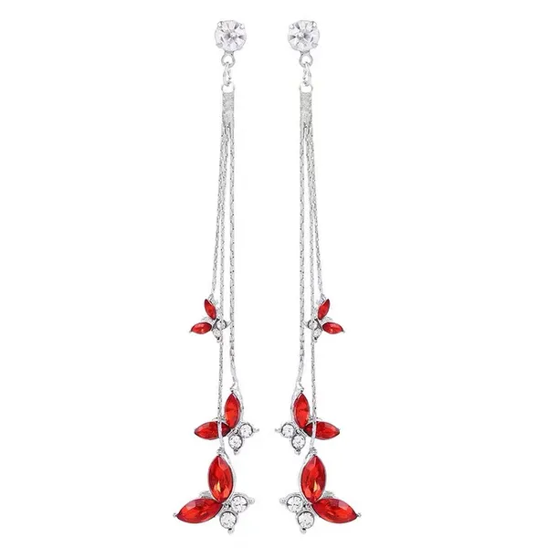Women's Crystal Butterfly Long Tassel Dangle Drop Earrings - Image 2