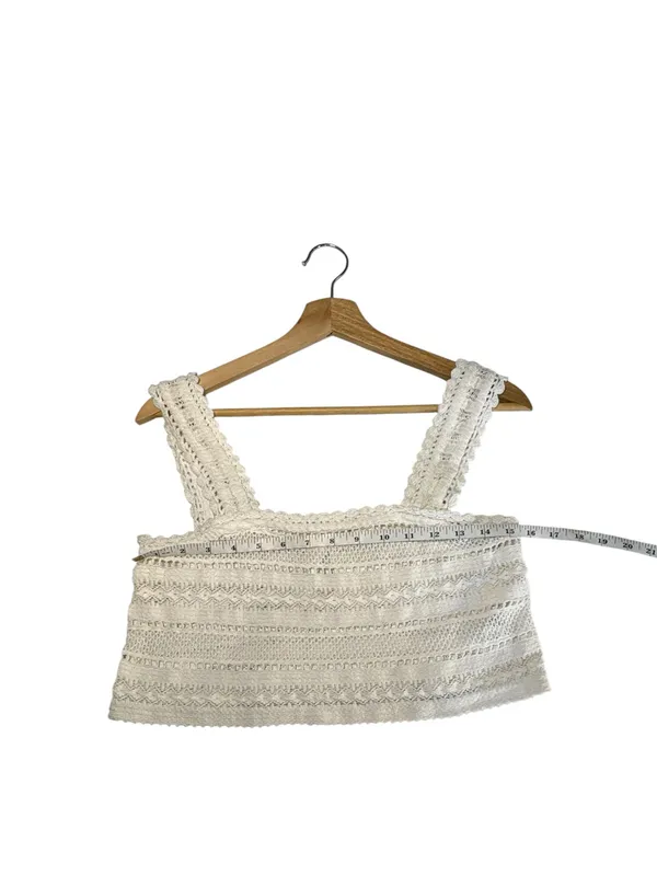 Aerie XS White Crochet Lace Crop Tank Top Square Neck Boho Festival Cottagecore - Image 8