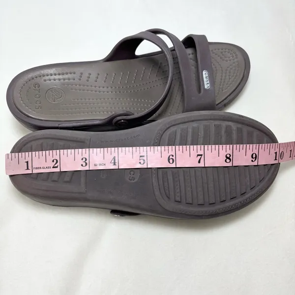 Crocs Brown Criss Cross Rubber Slide On Wedge‎ Sandals Size 9 Women's - Image 7