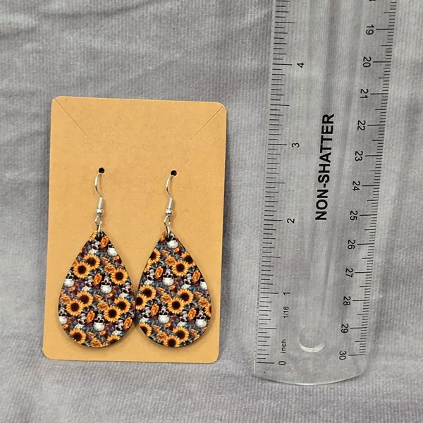 Skull Sunflower‎ Halloween Teardrop Hook Handmade Earrings JB1E2 - Image 3