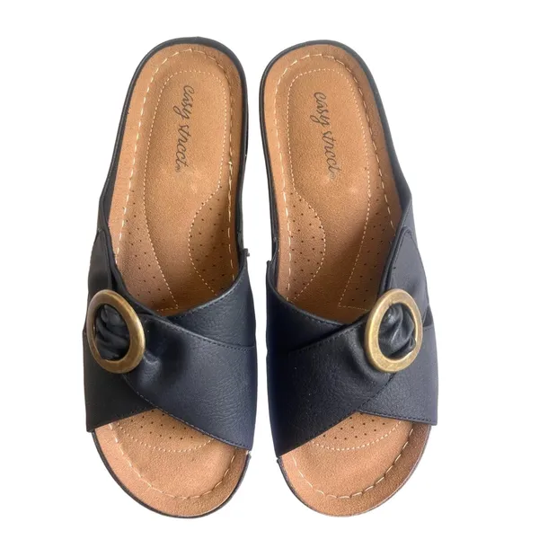 EASY STREET Women's Bloomer Black Slip On Sandal Size 10 Wide #B1635A - Image 8