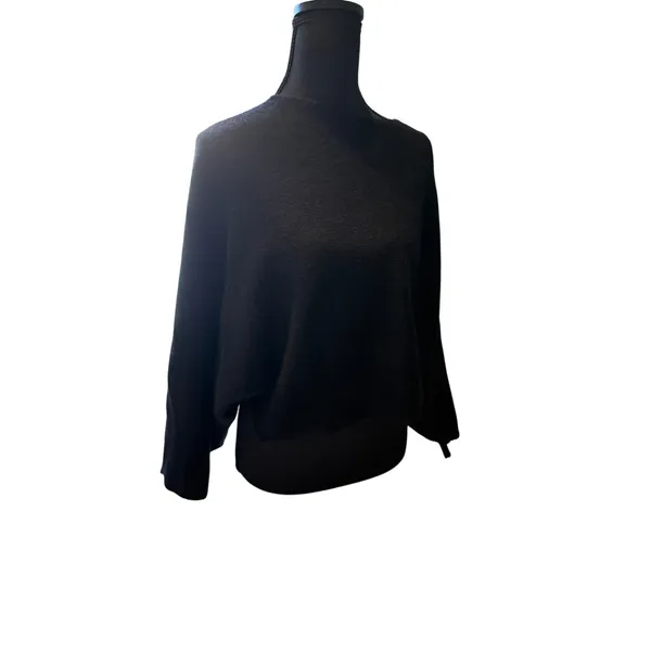 Black Cropped Sweater Bell Sleeve Raw Hem Made in USA Wool Blend Y2K - Image 7