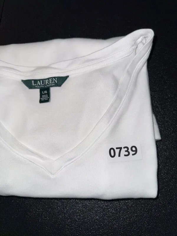 Lauren Ralph Lauren 100% Cotton V-Neck T-Shirt White -L - Image 7