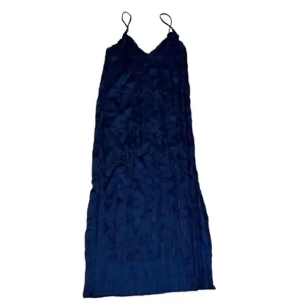Zara Navy Blue Wrinkled and Satin Effect Midi Dress(Size Medium) - Image 4