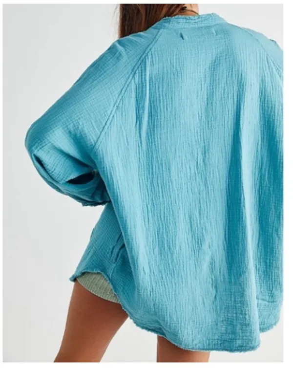 We The Free Summer Daydream gauze Button down in blue size large - Image 4