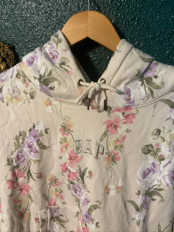 Gap x LoveShackFancy Floral Fleece Pullover Hoodie Logo Long Sleeve Women XL - Image 2